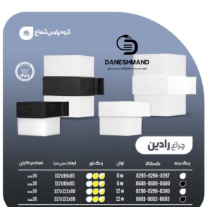 چراغ های دیواری مدرن ضدآب 6 وات مدل رادین پارس شعاع توس