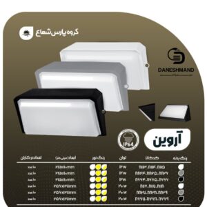 چراغ های دیواری مدرن ضدآب 12 وات مدل آروین پارس شعاع توس