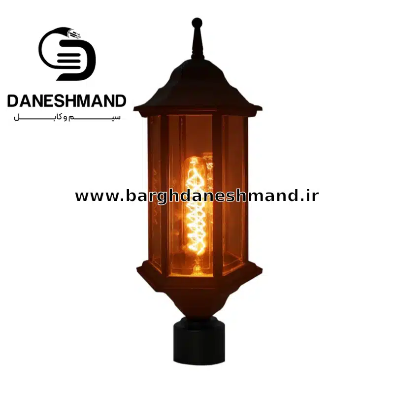 چراغ سر لوله مدل کیان شیشه برنزی کد 5905 آلومینیوم