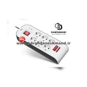 محافظ 6خانه ارت دار با کلید و کابل ۵ متری پارت الکتریک (کد 8796)